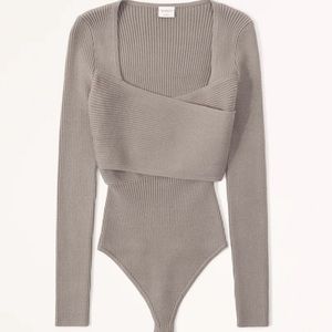 Abercrombie & Fitch LuxeLoft Wrap Sweater Bodysuit XXS Taupe Brown NWOT